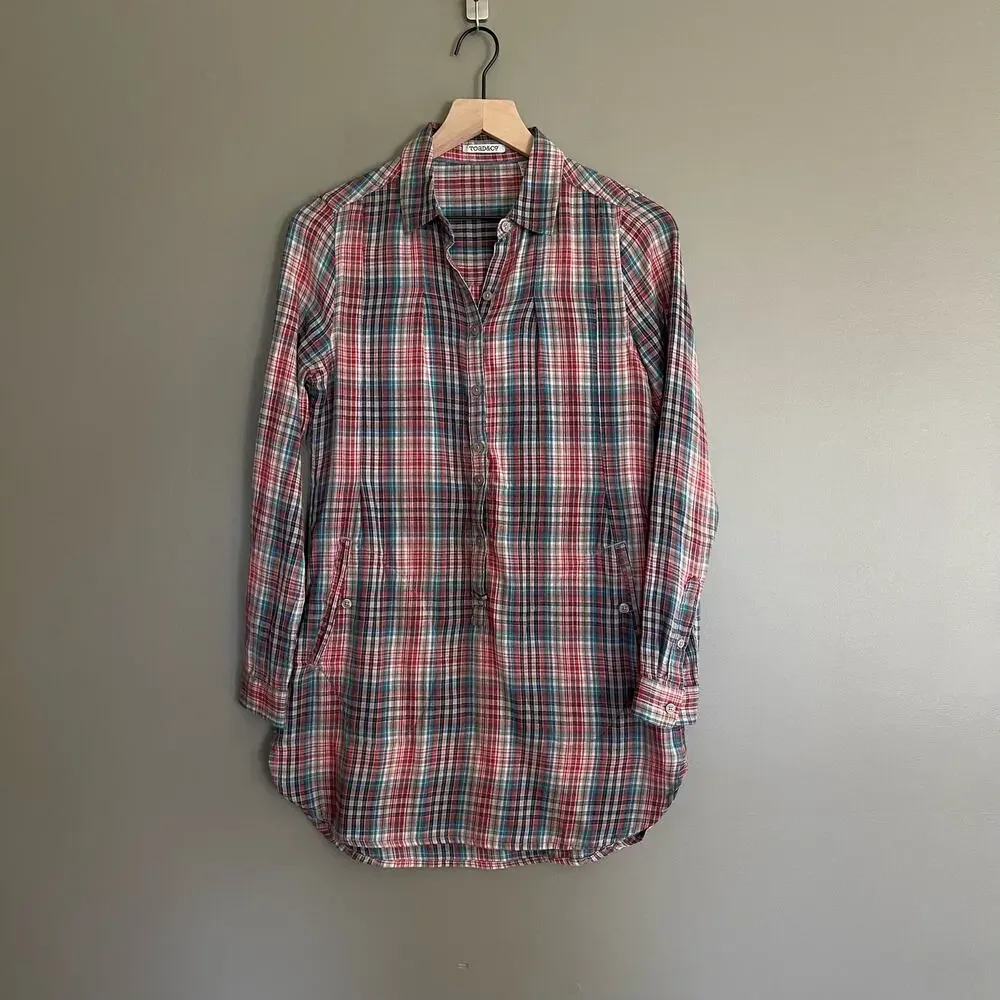 Toad & Co Mixo Plaid Tunic in Hydro Sz XS Organic Cotton Comfortable Casual Cozy